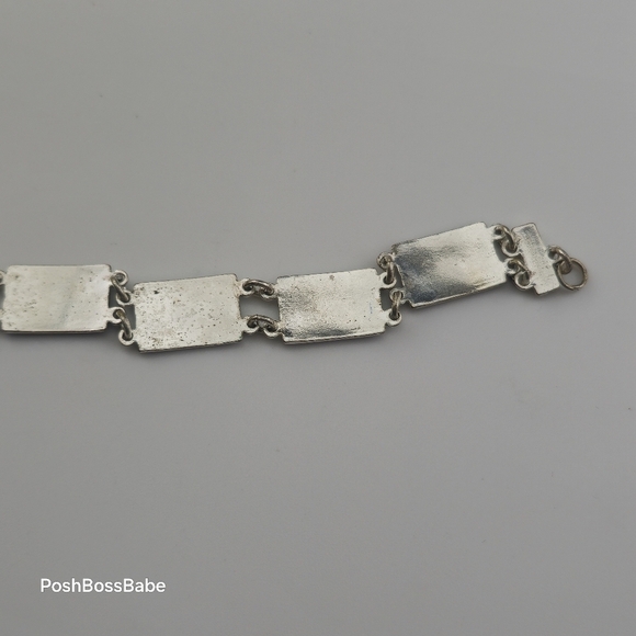 Vintage Sterling Silver & Blue Enamel Link Bracelet - 6" - Picture 6 of 7